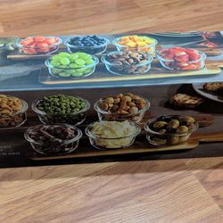 Set of 2 Acacia Serving Boards with 6 Glass Bowls