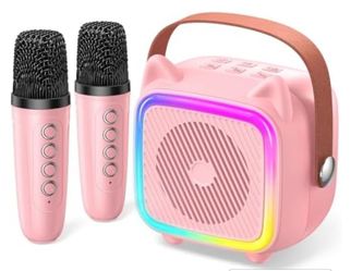 SXH Mini Karaoke Machine for Kids Portable Karaoke Machine with 2 Bluetooth Wireless Microphones,Easter Birthday Gifts Toys for Girls Ages 3, 4, 5, 6,
