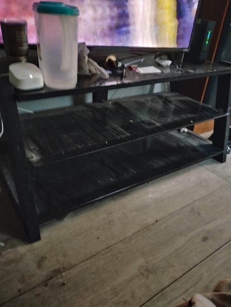 3 Tempered Black Glass 3 Shelved TV Stand