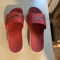Size 10 Men’s Red & White Nike Slides
