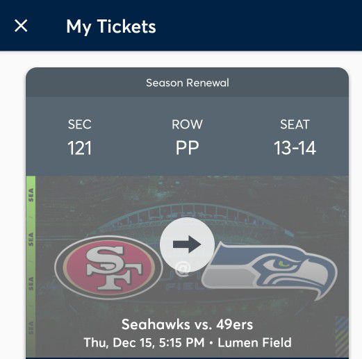 Seahawks vs 49ers Niners tickets