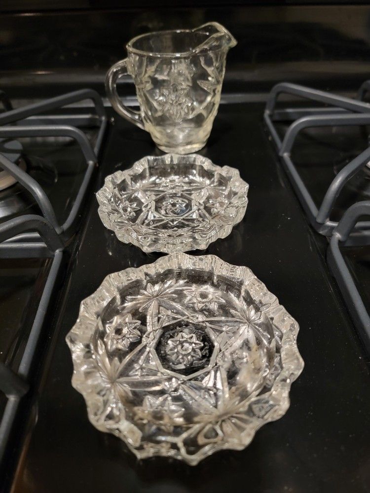 Vintage Crystal Ashtrays Candle Holders Serving Bowls Dishes Decanters Anchor Hocking Princess House