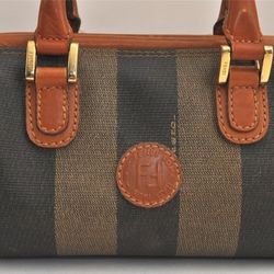 FENDI Pequin 2Way Shoulder Hand Bag PVC Leather Brown Black