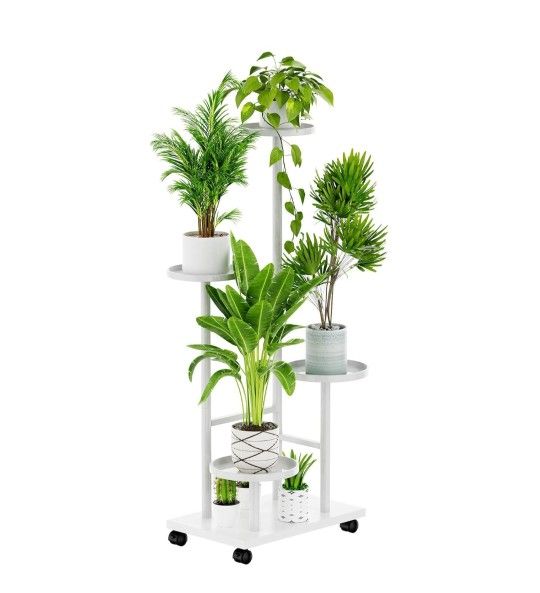 Plant Stand Indoor with Wheels, 4 Tier Metal Plant Holder Flower Stand Corner Plant Shelf Multi Plants Display Rack Plant Table for Living Room Bedroo