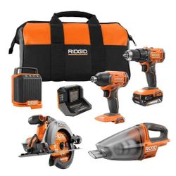 RIDGID 18V Cordless 6-Tool Combo Kit with 2.0 Ah Battery, Charger, and Tool Bag