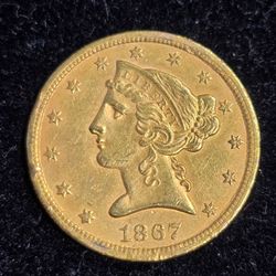 1867-S $5 Liberty Head Half Eagle Gold Coin, San Francisco Mint