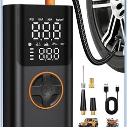 AIRSURE Tire Inflator Portable Air Compressor, Bike Pump with Gauge and USB Charging Output, 150PSI Fast Inflation Portable Tire Inflator for Car Bicy