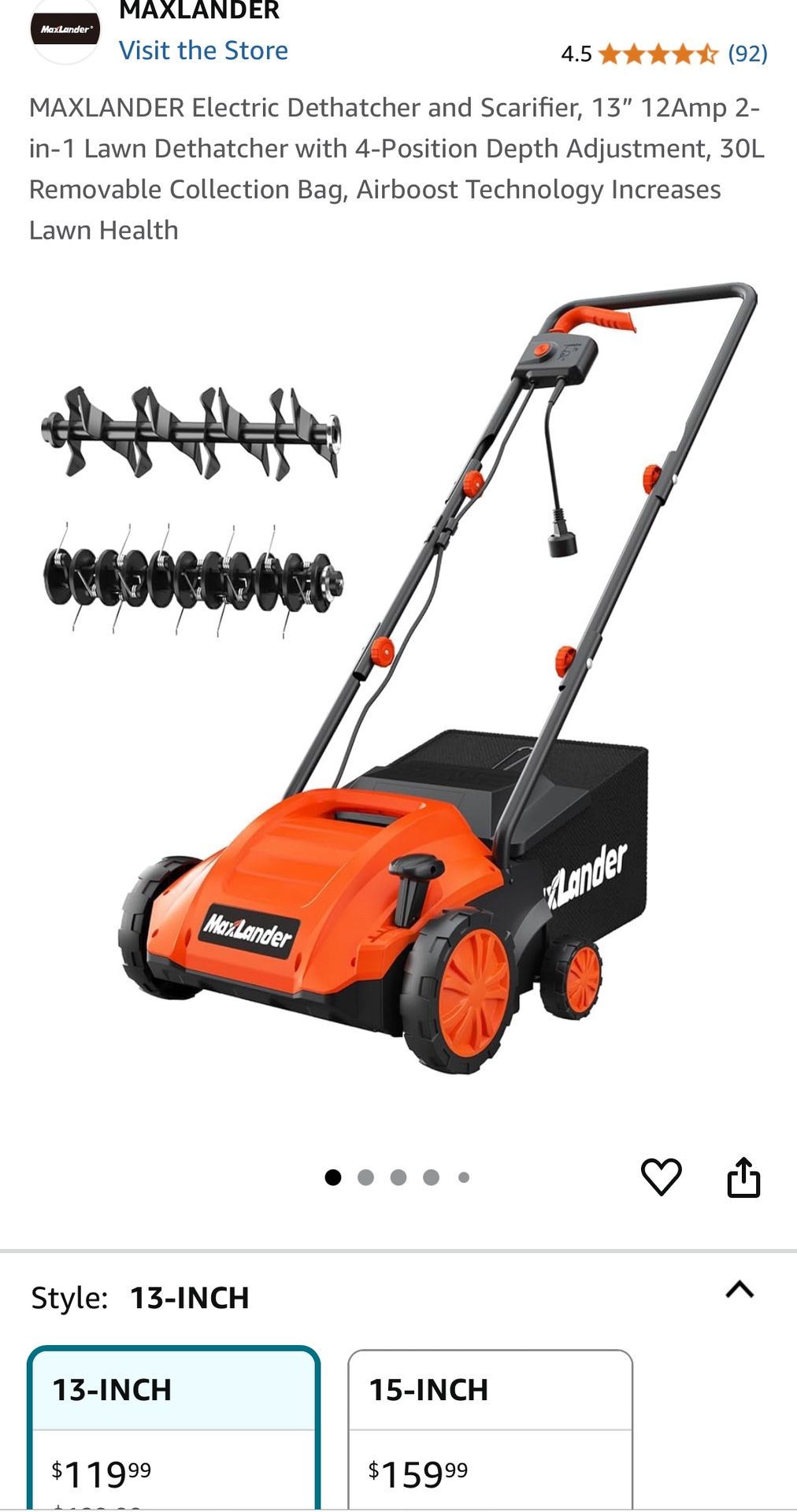 MAXLANDER Electric Dethatcher and Scarifier