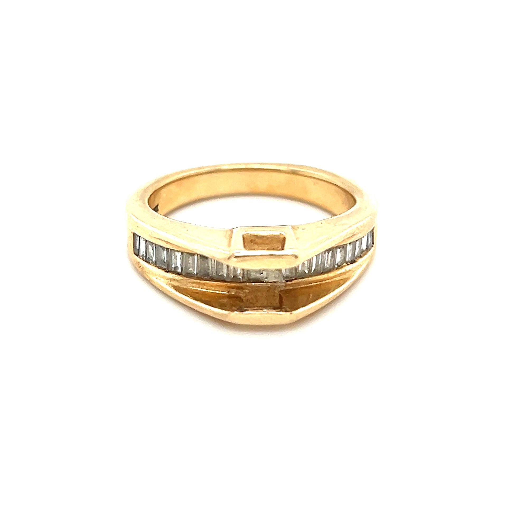 14k Gold Baguette Ring (Missing Center Stone)