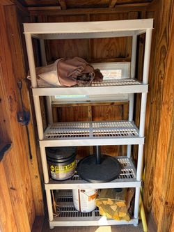 Two garage storage shelves
