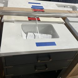 30” Bathroom Vanity in black , single sink soft close solid wood with vanity top in white $399  Luke’s liquidations warehouse Address:  2434 N Forsyth