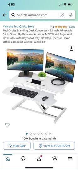TechOrbits Computer Desk Converter-32-Inch Height Adjustable, MDF Wood, Sit-To-Stand Riser-White, 32" White 32 Inch