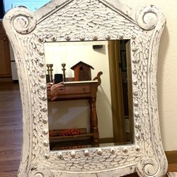 Large Solid Wood Framed Mirror W/Beveled Glass Edges.