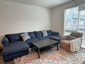 U-Shape Blue Sectional + IKEA Coffee Table 150 offer for unit tomorrow
