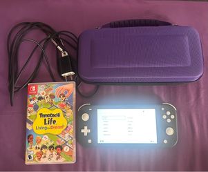 Gray switch lite + game, charger, and case