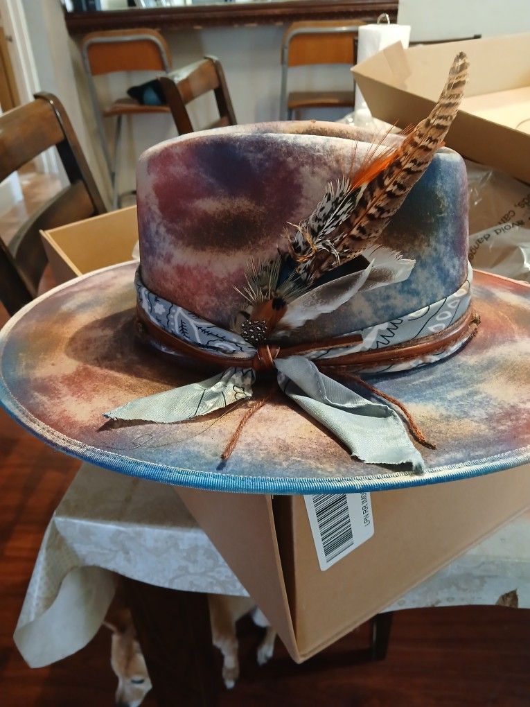 Size.M Fadora Rare Vintage Wool Felt Hat Índigo Byed Modern