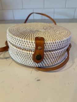 Round White Rattan Crossbody Purse/Bag