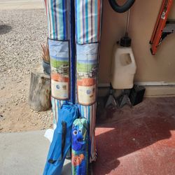 Pool Umbrellas Never Used And Two Kid Folding Chairs