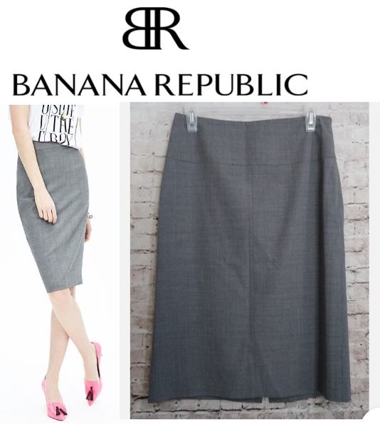 BR Italian Lightweight Wool High Waist Charcoal Pencil Suiting Skirt Size 8