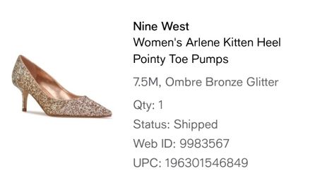 Nine West 7.5 Pointe Heels Ombre Bronze Glitter Kitten heel 2.5"