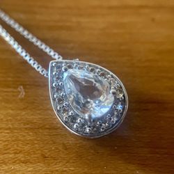 Kay Jewelers Sterling Silver White Topaz Teardrop Pendant with Sterling 18” Chain