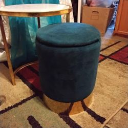 MCM BRASS AND MARBLE TABLE WITH CUSHION OTTOMAN THAT FITS PERFECTLY UNDER DESIGNATED SPOT