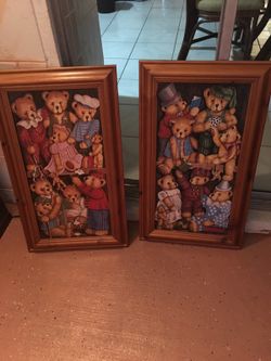 1.5x2.5 foot teddy bear paintings in real wooden frames