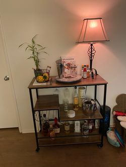 Industrial Bar Cart – 3-Tier Rolling Wood & Metal Serving Cart with Wine Rack & Glass Holders