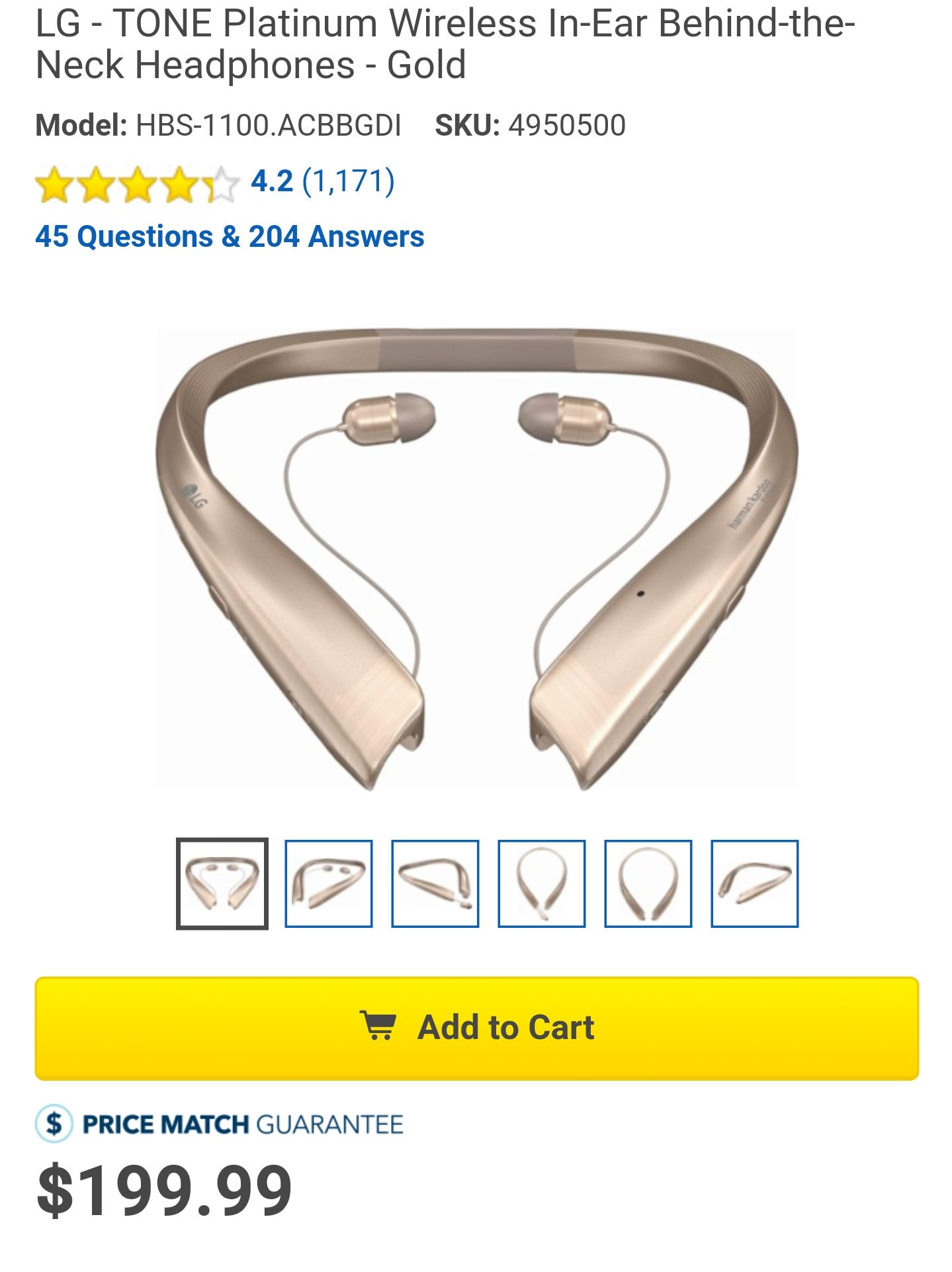 LG Tone Platinum Harman Kardon Bluetooth Wireless Headset Earbuds