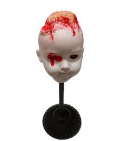 Haunted Doll Head Mini Halloween Prop on Stand Scary!