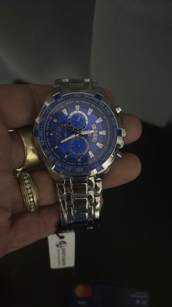 Men's Chronograph Watch Blue Dial Silver Bracelet