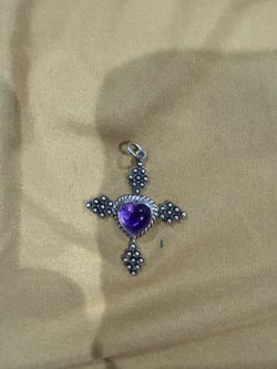 Amethyst Sterling Silver Cross Goth Pendant Vintage Style