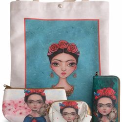 Beautiful matching set inspired by Frida Kahlo style artwork.