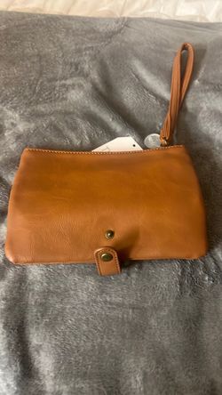 Tan Leather Wristlet Clutch Bag