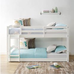 Twin-over-Twin Convertible Floor Bunk Bed, White