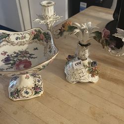 Vintage Dresden Saxony Candelabra & Dresden Carl  Porcelain Factory copote
