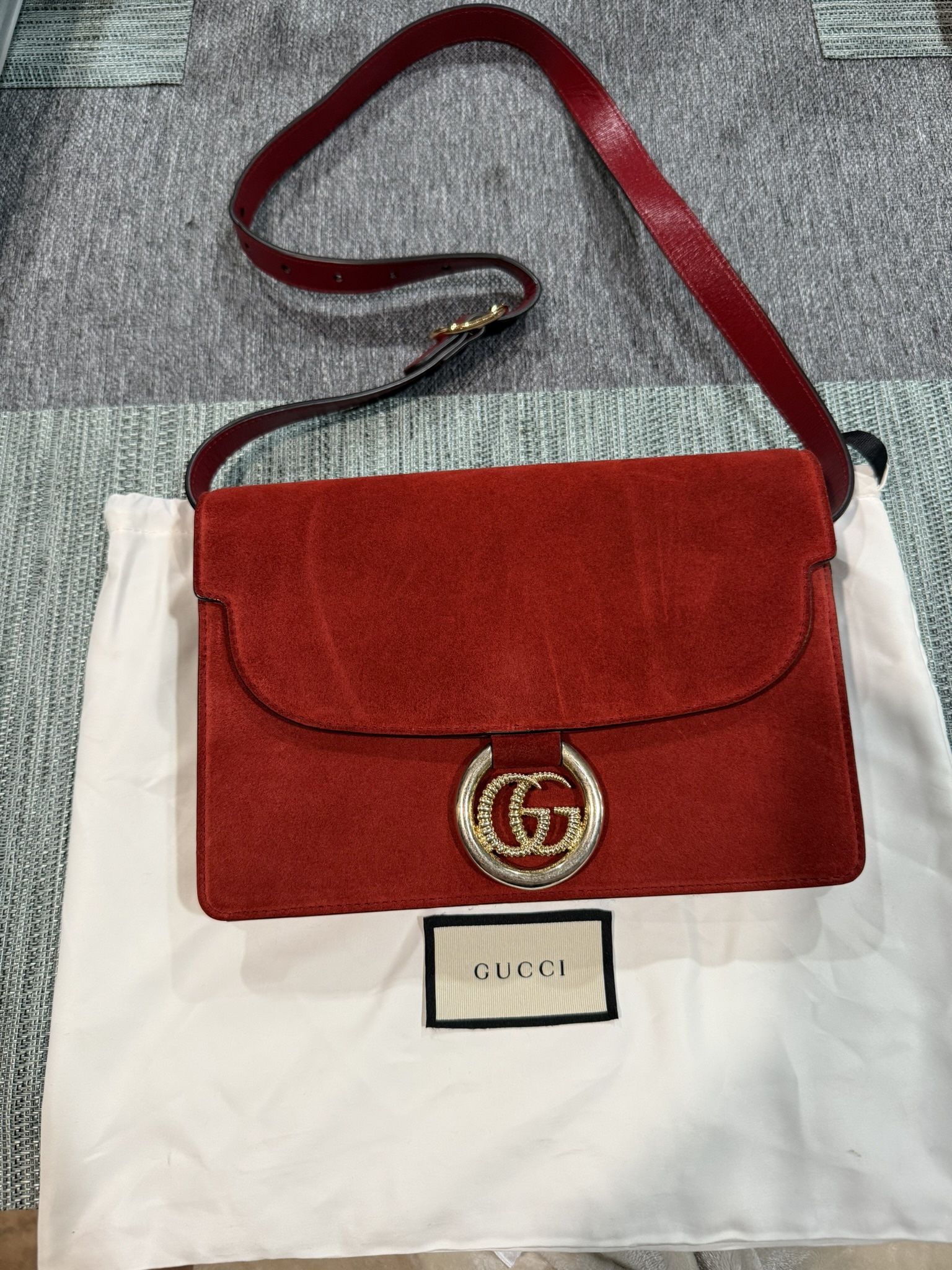 Gucci Medium Suede GG Ring Torchon shoulder bag