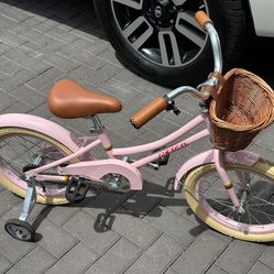 Pink Aceger Kids Bike With Basket And Training Wheels