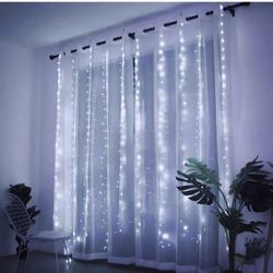 Copper Wire Curtain Lights, 300LED White Remote Control 8 Modes DIY Pattern Flexible String Lights, Window and Wall Decorations for Garden, Room, Part