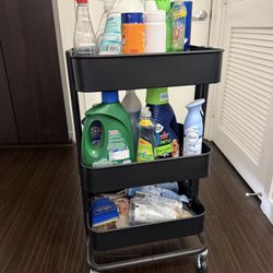 3-Tier Rolling Utility Cart – Black Metal Storage Organizer