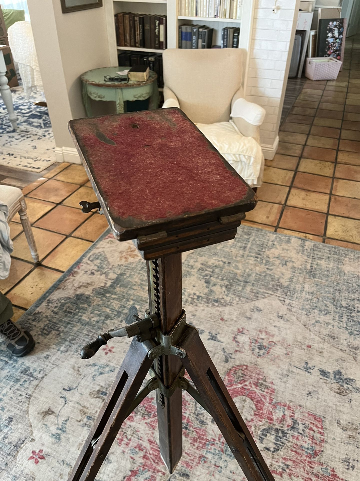 Vintage Wood And Brass Tripod