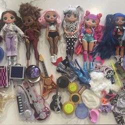 Large Lot of Big LOL Surprise Dolls (9) and lots of Accessories & Stands