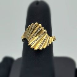 Jewelry Vintage 14k solid yellow gold 0.4CTW Natural Diamond Epochal Ribbed Ring Size 7