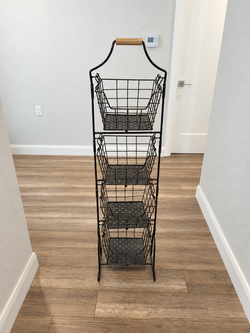 4-Tier Metal Produce Basket Stand with Wood Handle
