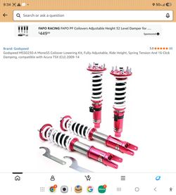 GODSPEED MONOSS COILOVER SUSPENSION LOWERING KIT ACURA TSX