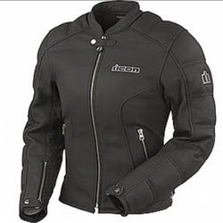 Women's XL Icon Tuscadero black leather motorcycle jacket