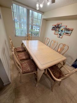 Vintage Coastal Dining Table Set - Includes 8 Chairs & Extension Leaf (Seats 6 to 8)
