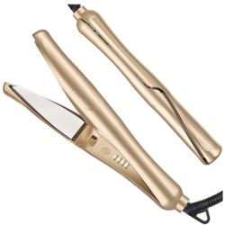  Hair Straightener and Curler 2 in 1 Professional Flat Iron for Hair Straightening Curling Suitable for All Hair Types, Dual Voltage - Gold (Gold)