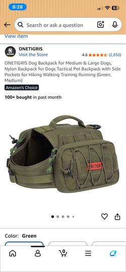 Dog Backpack for Medium & Large Dogs, Nylon Backpack for Dogs Tactical Pet Backpack with Side Pockets for Hiking Walking Training Running (Green, Medi