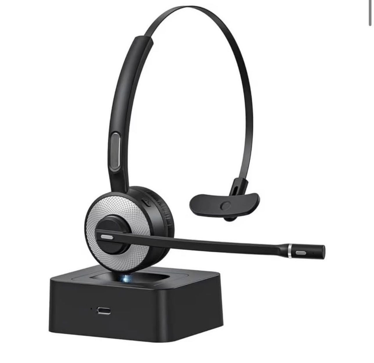 Wireless Call Center Headset with Charging Dock, Soft Cushioned Ear Pad